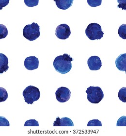 Vector seamless watercolor pattern with drops in blue and violet color and berries. Background for use in design, web site, packing, textile, fabric