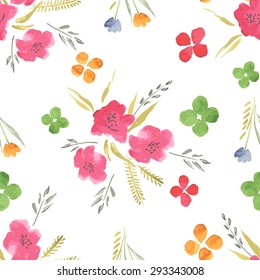 Vector the Seamless Watercolor Pattern of Flowers. Floral pattern with of red, yellow and blue color on white background. Backdrop for your wedding invitations, save the date cards, scrapbook and etc