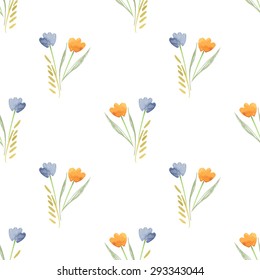 Vector the Seamless Watercolor Pattern of Flowers. Floral pattern with of yellow and blue color on white background. Backdrop for your design wedding invitations, save the date cards, scrapbook