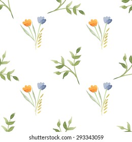 Vector the Seamless Watercolor Pattern of Flowers. Floral pattern with of yellow and blue color on white background. Backdrop for your design wedding invitations, save the date cards, scrapbook