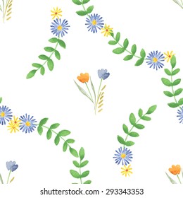 Vector the Seamless Watercolor Pattern of Flowers. Floral pattern with of yellow and blue color.. Background for your design web pages, wedding invitations, save the date cards, scrapbook and etc