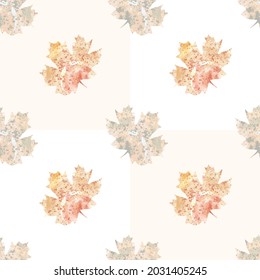 Vector seamless watercolor pattern maple leaf element. Silhouette with nature background