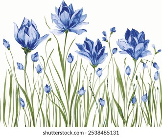 vector seamless watercolor rain lily isolated on white background. abstract hand drawn watercolor rain lilies. Template design for textiles, interior, clothes, wallpaper.