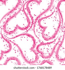 La textura de acuarela del vector es fluida entre los corazones con tinta roja o salpicaduras de acuarela. Textura para decorar tarjetas para invitaciones de boda o dulces