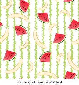 Vector seamless watermelon and melon pattern. Summer Pattern