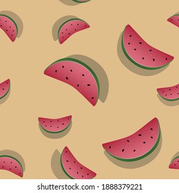 Vector seamless watermelon pattern on yellow background