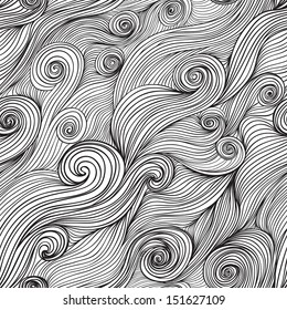 Vector seamless wave hand-drawn pattern, waves background (seamlessly tiling).Can be used for wallpaper, pattern fills, web page background,surface textures. Vector hand-drawn waves texture