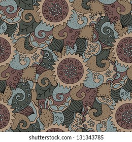 Vector seamless wave hand-drawn retro pattern. Vintage vector seamless pattern. Can be used for wallpaper, pattern fills, web page background, surface textures. Gorgeous seamless wave background