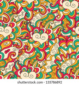 Vector seamless wave hand-drawn retro pattern. Vintage vector seamless pattern. Can be used for wallpaper, pattern fills, web page background, surface textures, prints. Gorgeous seamless background