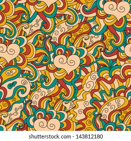 Vector seamless wave hand-drawn retro pattern. Vintage vector seamless pattern. Can be used for wallpaper, pattern fills, web page background, surface textures, prints. Gorgeous seamless background