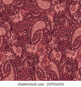 Vector seamless wave hand-drawn retro pattern with Marsala colors. Vintage vector seamless pattern. Can be used for wallpaper, pattern fills, web page background, surface textures, prints