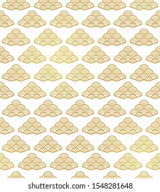 Vector seamless wave pattern with outline ornaments in Chinese style. Abstract design. Gold ornamental elements on white background.