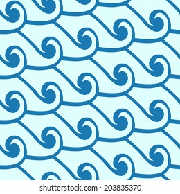 Vector seamless with waves and bubbles pattern. Repeating abstract background. 