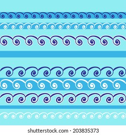 Vector seamless with waves and bubbles pattern. Repeating abstract background. 