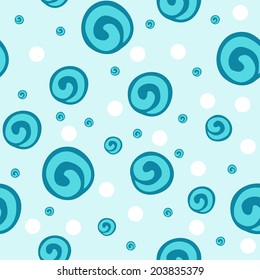 Vector seamless with waves and bubbles pattern. Repeating abstract background. 