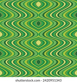 Vector seamless wavy colorful striped pattern with green  waves