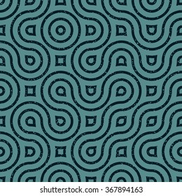 Vector Seamless Wavy Lines Irregular Retro Grungy Navy Blue Grunge Pattern Abstract Background