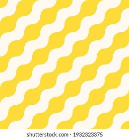 Vector seamless wavy lines pattern. Repeating geometric yellow rounded elements. Abstract simple monochrome background design.