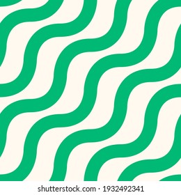 Vector seamless wavy lines pattern. Repeating geometric green wavy stripes. Abstract simple monochrome background design.