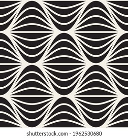 Vector seamless wavy lines pattern. Repeating abstract background. Black and white geometric design. Retro Op Art lattice design.