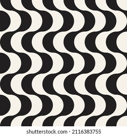Vector seamless wavy lines pattern. Repeating geometric rounded elements. Stylish monochrome background design.