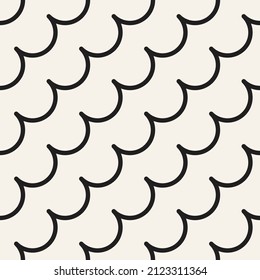 Vector seamless wavy lines pattern. Repeating geometric semicircular elements. Stylish monochrome background design.