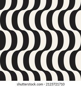 Vector seamless wavy lines pattern. Repeating geometric rounded elements. Stylish monochrome background design.