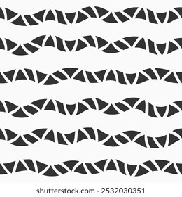 Vector seamless wavy pattern, abstract texture background. Wavy stripes made up of simple geometric shapes. Black pattern isolated on white background. Flat design seamless pattern.
