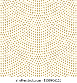 Vector seamless wavy pattern with geometrical fish scale layout. Festa Junina Brazil Festival decoration, Christmas holiday wallpaper .Garlands from flat gold triangular flags on a white background