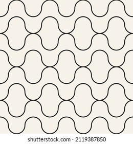 Vector seamless wavy thin lines pattern. Repeating geometric rounded elements. Stylish monochrome background design.