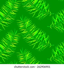 Vector seamless wet watercolor pattern with palm leaves. 