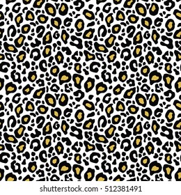 Vector seamless white background. Animal leopard black gold pattern print