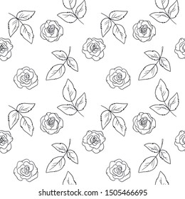 vector seamless white black coloring book page rose flower elements for your card design