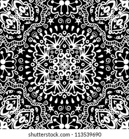 vector seamless white and black floral pattern background