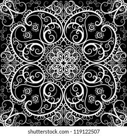 vector seamless white and black floral pattern background