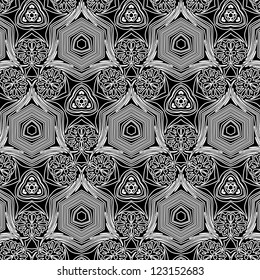Vector seamless white and black floral pattern background