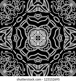 Vector seamless white and black floral pattern background