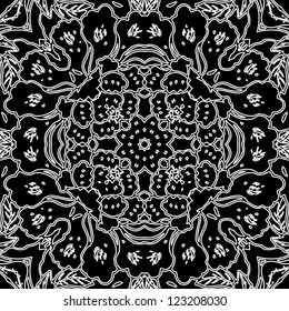 vector seamless white and black floral pattern background