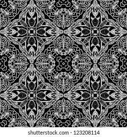 vector seamless white and black floral pattern background