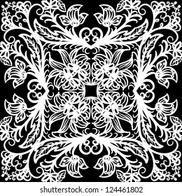 vector seamless white and black floral pattern background