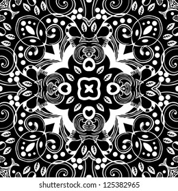 vector seamless white and black floral pattern background