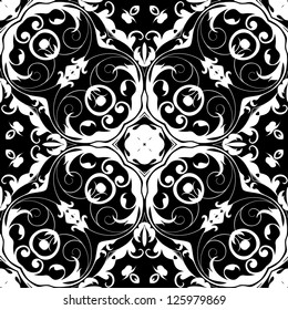 vector seamless white and black floral pattern background