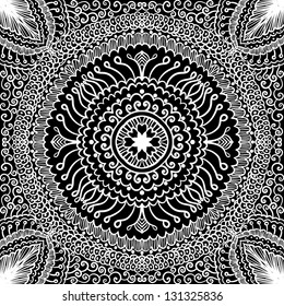 vector seamless white and black floral pattern background