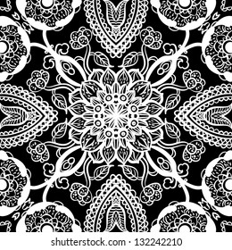 vector seamless white and black floral pattern background