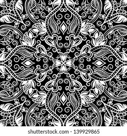 vector seamless white and black floral pattern background