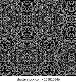 vector seamless white and black retro floral pattern background