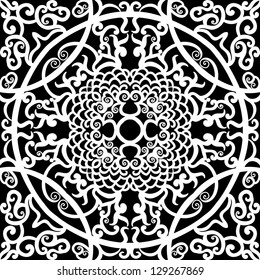 fondo floral tradicional vectorial transparente blanco y negro