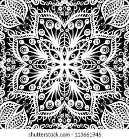 vector seamless white and black vintage floral pattern background