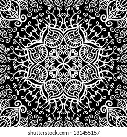 vector seamless white and black vintage floral pattern background
