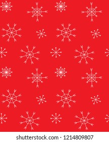 vector seamless white doodle hand drawn snowflake isolated on red background